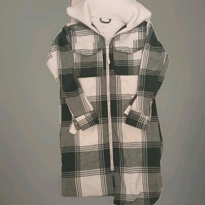 Ultra Flirt SOFT FLANNEL Plaid Hooded Zipper Jacket XXS Green Ivory Long Sleeve 