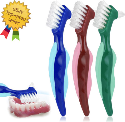 3 Pcs Hard Denture Brush, 3 Colors Premium Hygiene Denture Cleaning Brush for De