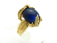 Solid 14k Yellow Gold Cabochon LC Blue Sapphire Ring 10.1 grams