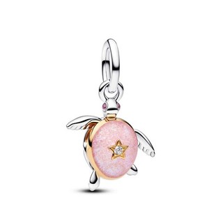 Pandora S925 Ale Pink Sea Turtle Lab grown Diamond Dangle Charm