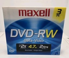 Maxell DVD-RW 4.7GB 2x 120min ReWritable Video Data Blank Discs 3 Pack New Seale