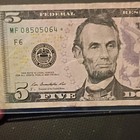 2013 $5 Federal Reserve Banknote Circulated Serial MF08505064 — photo 2