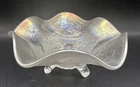 NORTHWOOD Iridescent White Carnival Glass "Fine Cut Roses" Footed Candy Dish