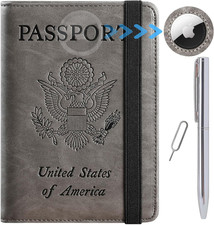 Airtag Passport Holder Cover Wallet Travel Essentials RFID Blocking Leather Card