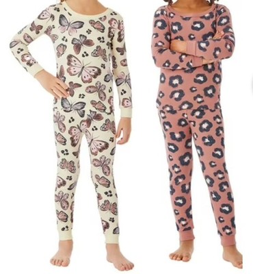 Girls organic cotton pajamas. ( 4 pc in total)  2 tops and 2 pants . new size 5