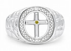 GENUINE CANARY DIAMOND CROSS MEN'S RING .925 Sterling Silver - NEW WITH TAG — photo 1