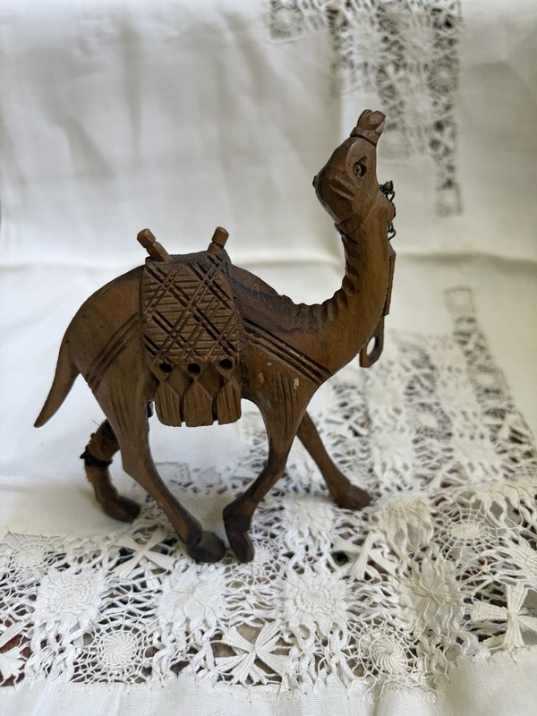 Carved Wooden Camel Figurine with Hanging Ornament Wood Animal Decor