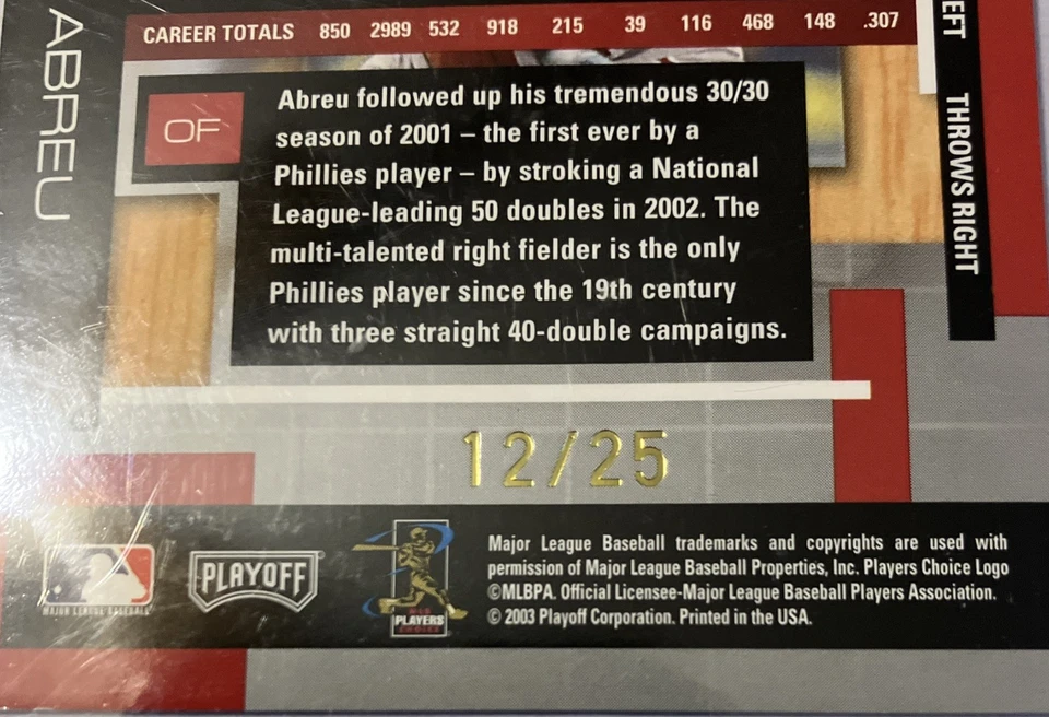 Playoff Absolute Memorabilia 2003 - Bobby Abreu #128 Spectrum autógrafo/25 (AU) Foto 3 de 3