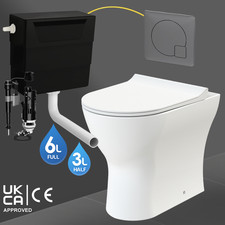 Back To Wall Toilet Rimless D Shape BTW Pan & Gun Metal Concealed Cistern Set