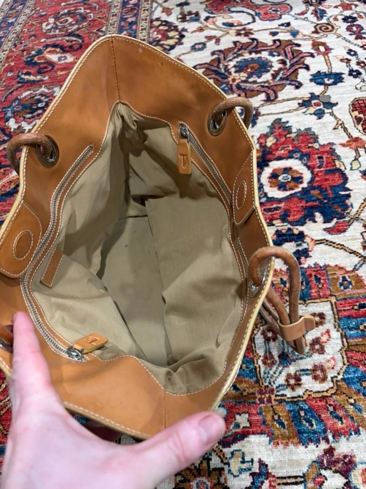 Tod’s Black Nylon Tan Leather Trim Tote Bag Made in Italy Logo Pocket Shoulder - Image 4 of 4