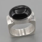 RARE Vintage Silpada Sterling Silver Oval Onyx Square Shank Ring R0995 Size 7.25