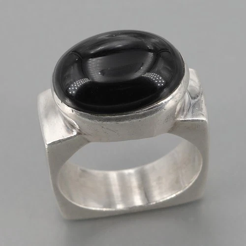 RARE Vintage Silpada Sterling Silver Oval Onyx Square Shank Ring R0995 Size 7.25