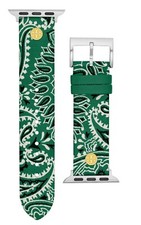 Brand New Authentic Tory Burch Leather GREEN Bandana Print Apple Watch Strap