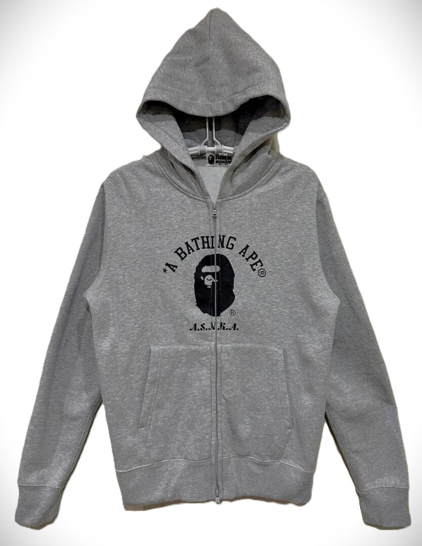 BAPE Double Zip Hoodie Gray A Bathing Ape Streetwear Size L
