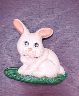 Vintage Rabbit Brooch Pin White Ceramic Easter Spring  Pin Grumpy Bunny Mean