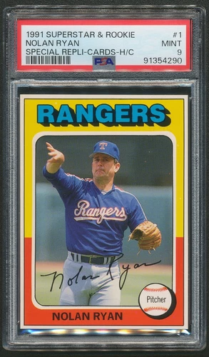 1991 NOLAN RYAN SUPERSTAR & ROOKIE REPLI-CARDS HAND CUT PSA 9 MINT