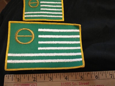 2 VINTAGE ECOLOGY E FLAG PATCH HIPPIE PROTEST ENVIRONMENTAL GLOBAL WARMING 5 IN