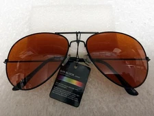 LARGE AVIATOR SUNGLASSES WITH AMBER BLUE BLOCK LENS BLACK FRAME UNISEX