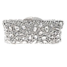 Silver Tone Metal Crystal Rhinestone Clutch Evening Bag HB6253-SCL
