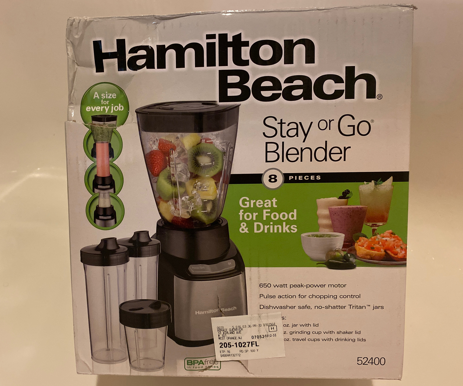 New Hamilton Beach Stay or Go 32 Ounce Smoothie Mixer Blender with To Go Cups