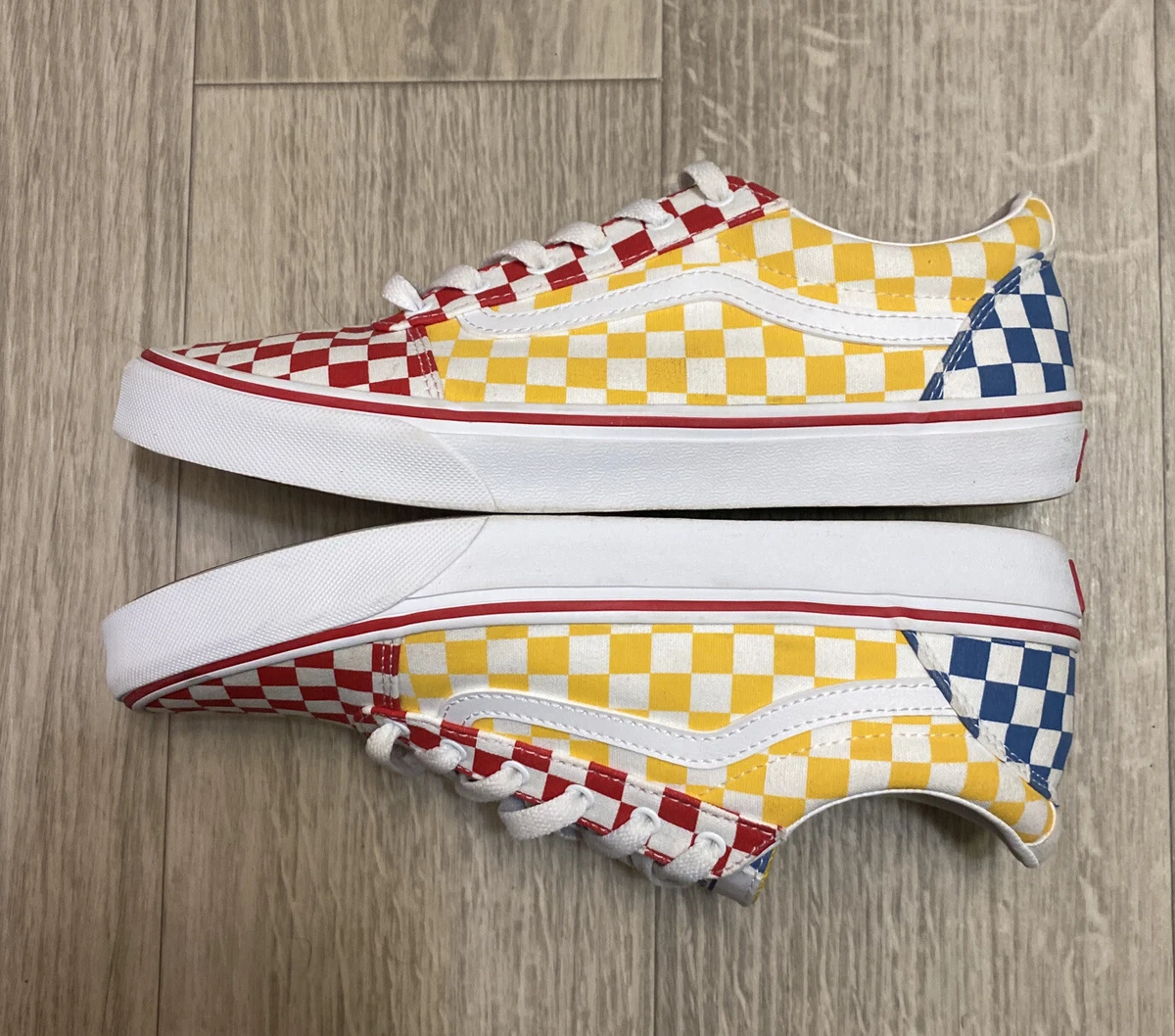 Vans Ward Old Skool Blue Red Yellow Checkered Skate Shoes Youth 7 Women s 8.5