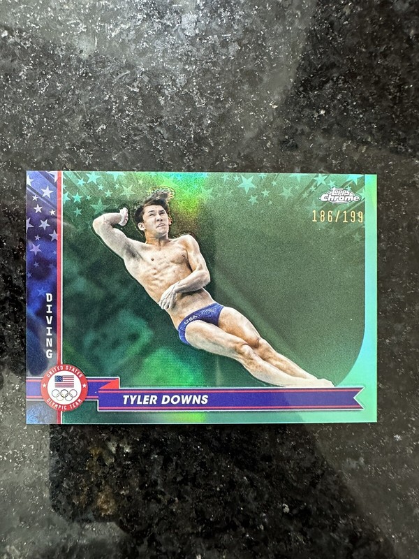 2024 Topps Chrome U.S. Olympic Tyler Downs Aqua Refractor /199 Diving Green #129
