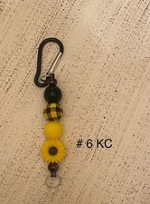 Sunflower And Plaid Keychain With Snap Clip