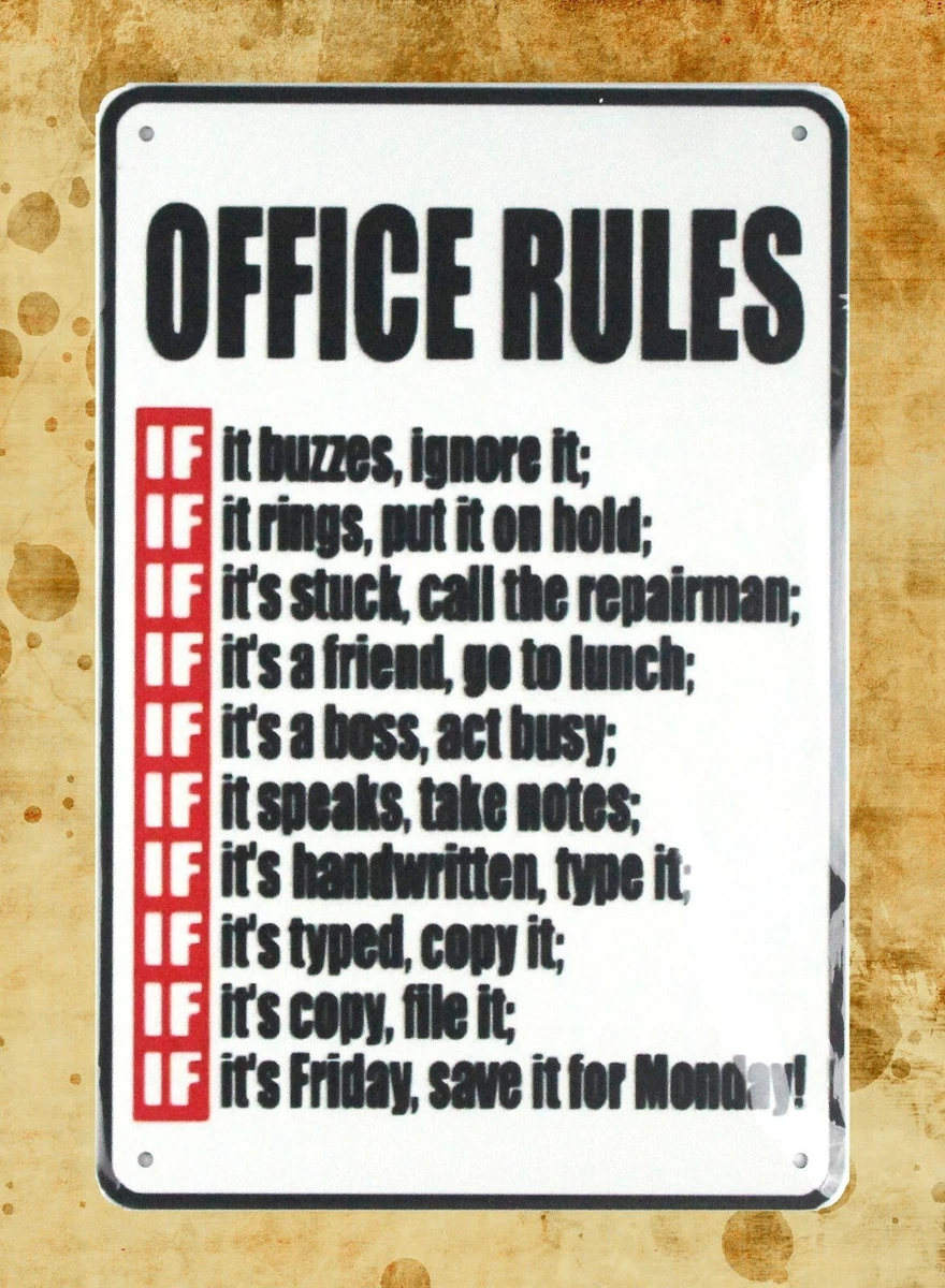 house accessories online Office Rules tin metal sign eBay