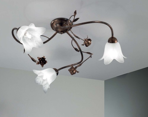 Lustre Classique Fer Forgé Et Verre Ivoire – Plafonnier Italien
