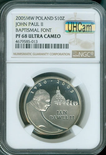 2005 POLAND SILVER 10 ZL POPE JOHN PAUL II NGC PF-68 MAC UHCAM Quality ✔️