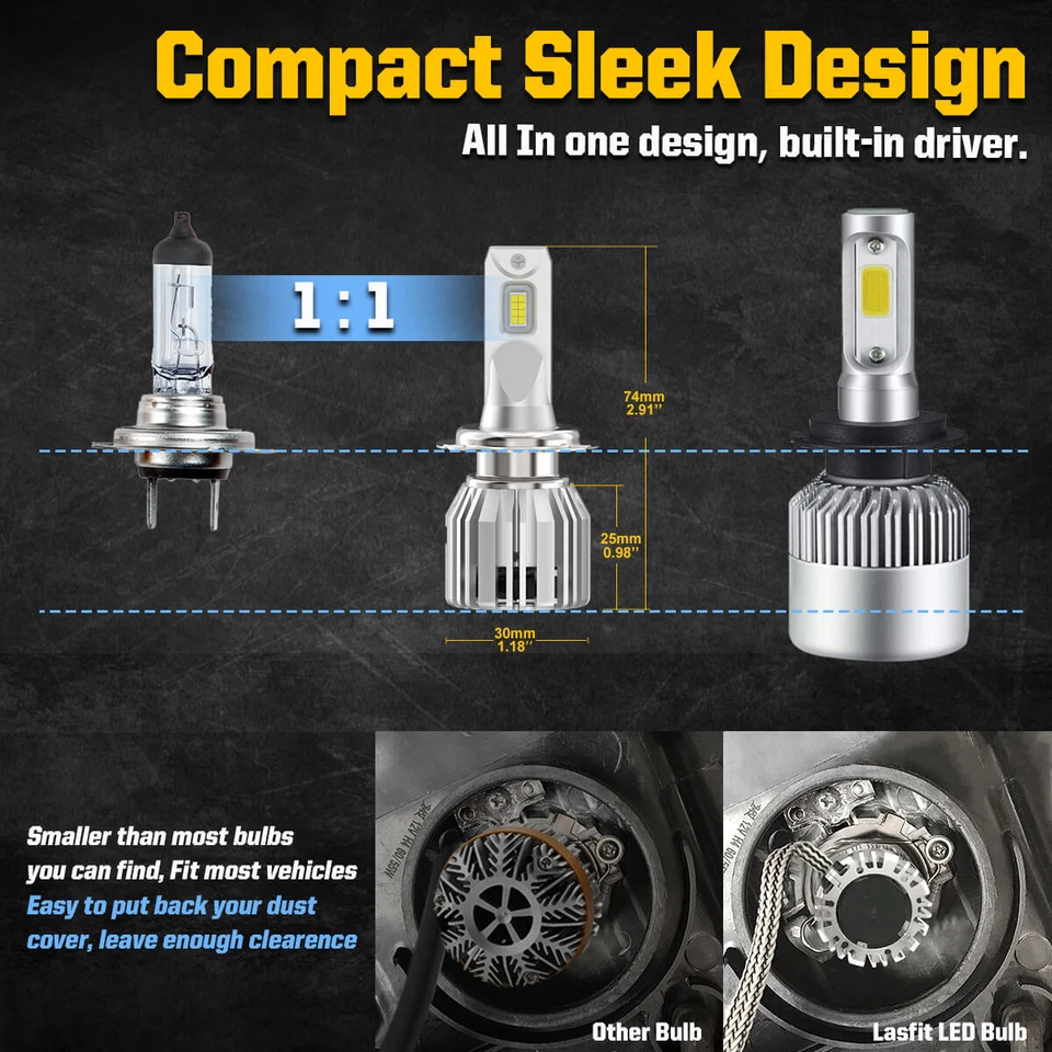 2x LCplus LED Bulb H7 Headlight High OR Low Beam Kits Pure White 6000K - Image 4 of 4