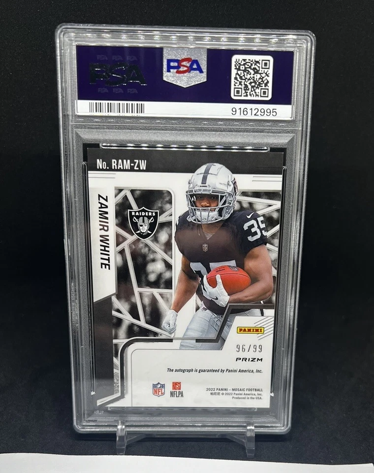 Zamir White /99 Auto 2022 Panini Mosaic Football Blue Prizm RC Raiders Rookie - Image 2 of 2