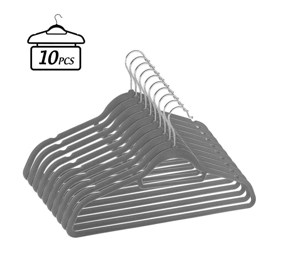 10 Beflockter Erwachsene Kleiderbügel Kleiderständer Samt Garderobenbügel