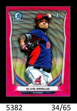1-2014 BOWMAN CHROME PINK WAVE REFRACTOR ELVIS ARAUJO INDIANS 34/65 