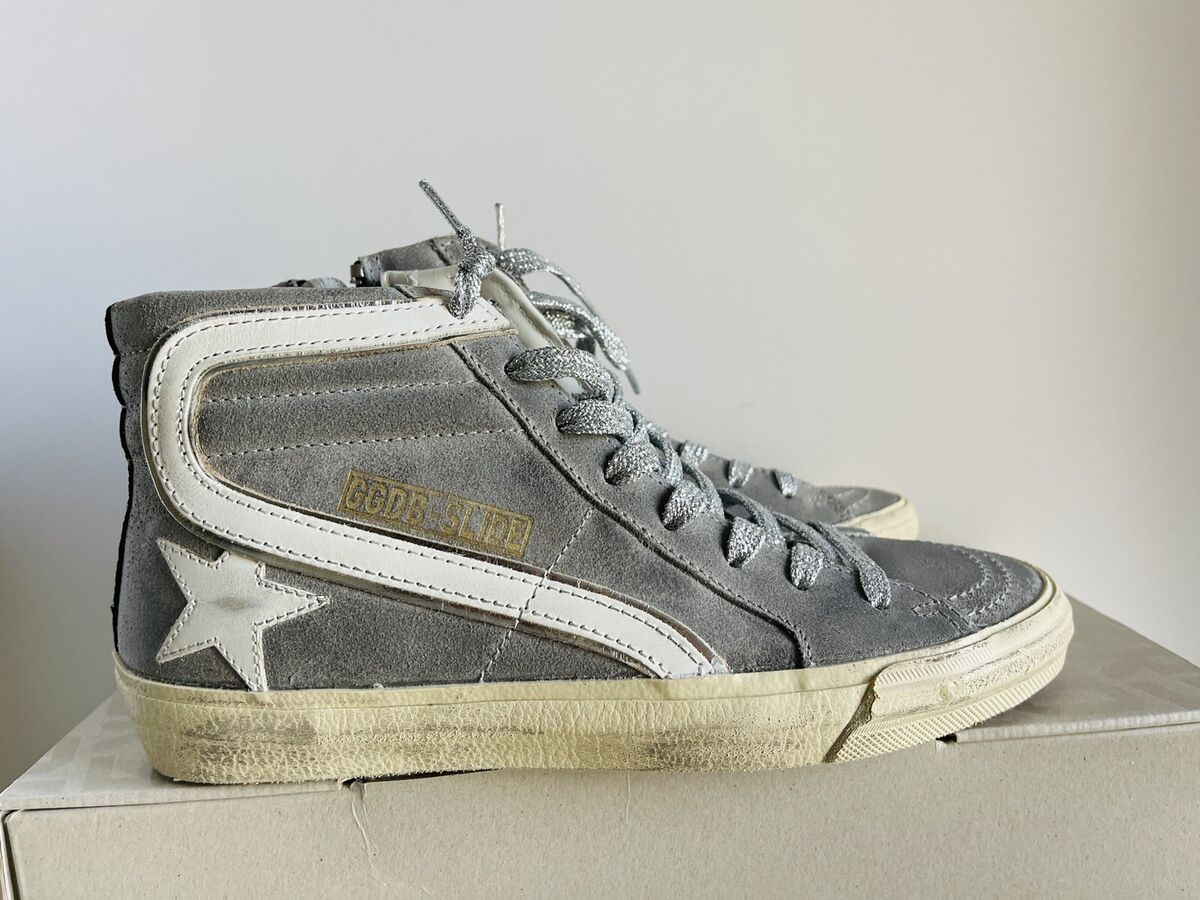 Slide LTD in ecru with bright blue star and silver leather flash | Golden  Goose