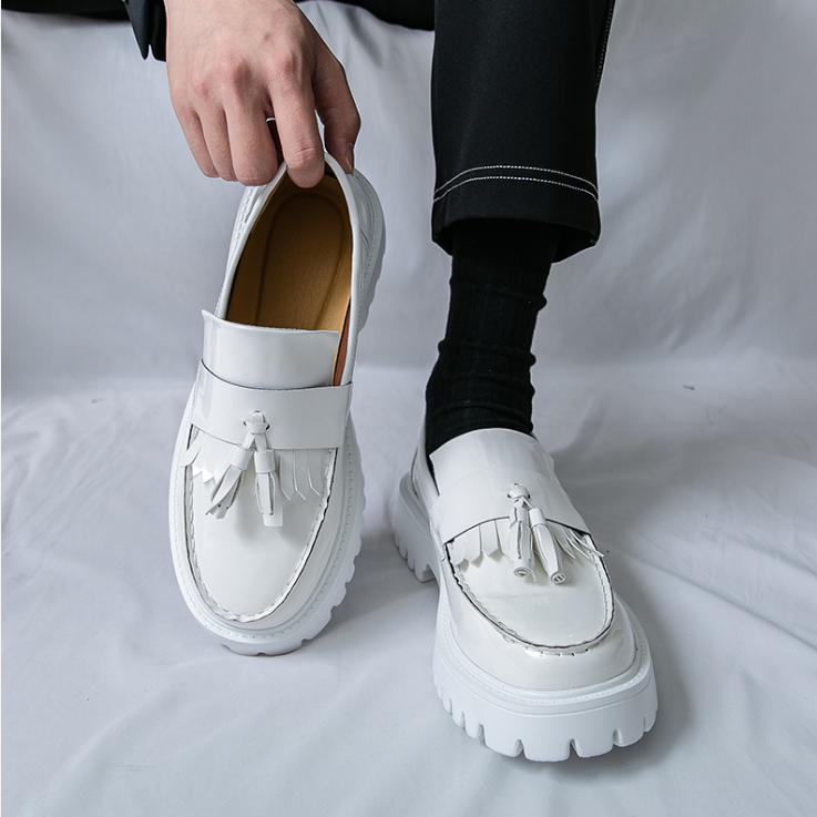 SAOLA Scarpe slip on uomo punta tonda nappe business platform festa lucido matrimonio nuove