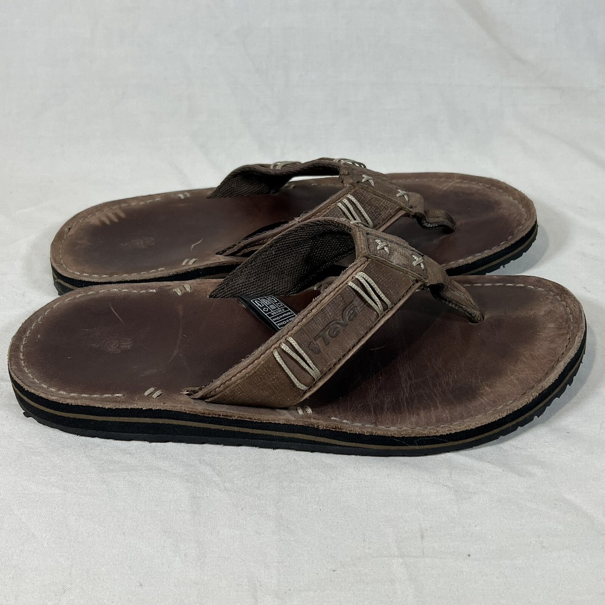 Teva Flip Flops Sandals Brown Leather Stitch Upper Mens Size 7