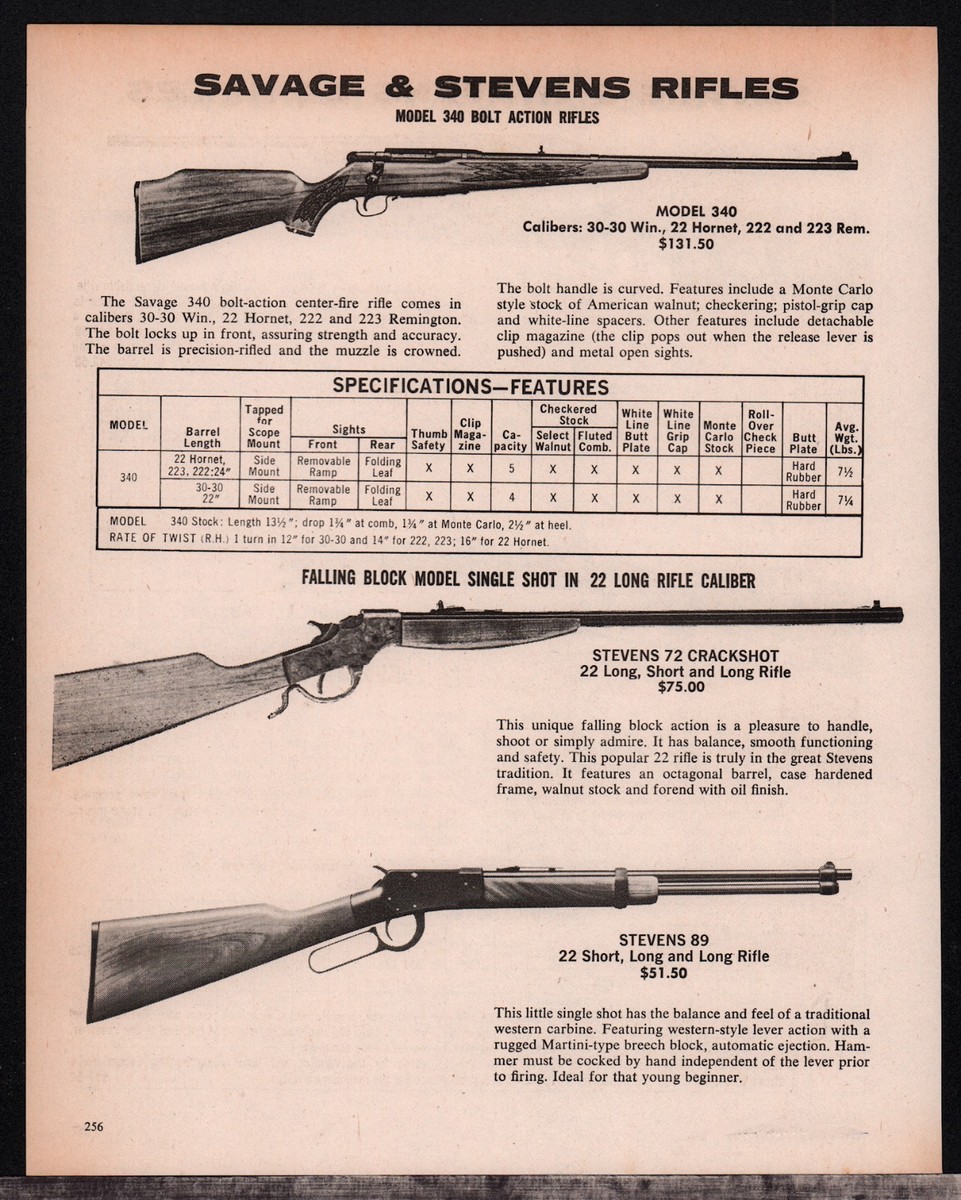 1978 SAVAGE 340 STEVENS 72 Crackshot & 89 Rifle AD | eBay