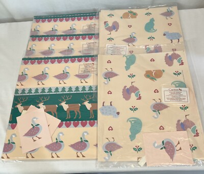 Current Vintage Christmas Gift Wrap Sheets Sealed New Country Animals 80s 5X New