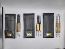 Vintage M.Y Brand Brass Dart Sets Lot With Leather Carrying Pouches -