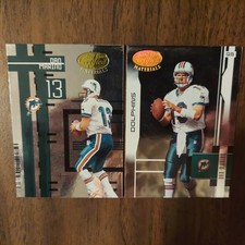 2 Dan Marino DOLPHINS 2003 Leaf Certified MATERIALS #136 & 2005 #129 NFL Cards