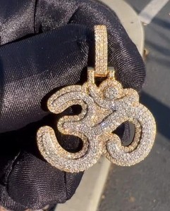 Authentic REAL MOISSANITE 3.50CT Round Cut Yellow Gold Plated Silver Custom OM Pendant