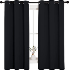 Pitch Black Solid Thermal Insulated Grommet Blackout Curtains/Drapes for Bedroom