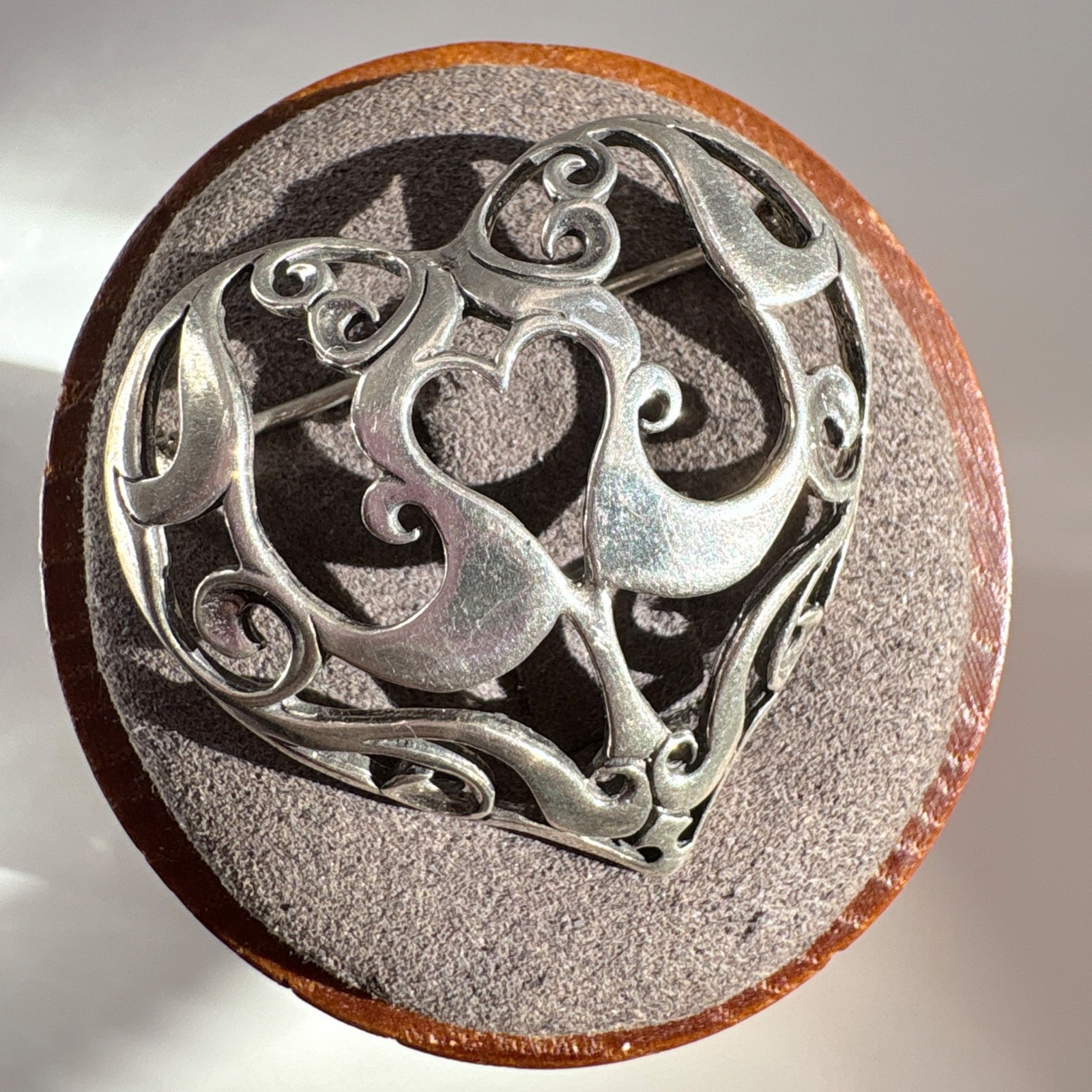 VTG Solid Sterling Silver 925 Scroll Filigree Hea… - image 7