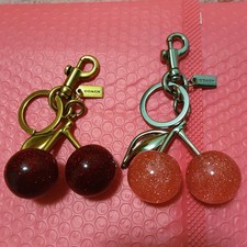 Coach Red And Pink Cherry Apple Bag Charm Keychains Resin Brass USA Shipping