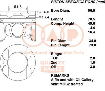 IAP QUALITY PARTS Complete Piston Series 100-17155 for Toyota - Upgrade 050