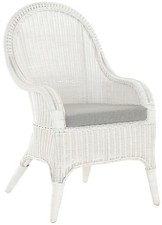 Rattansessel Stuhl  hohe Rückenlehne  breite Armlehnen (Weiß, mit Polster)