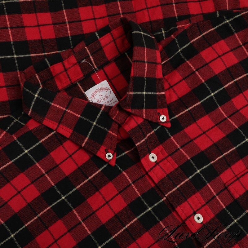 NWT Brooks Brothers Madison Fit Crimson Red Black Checked Flannel Fall Shirt XL