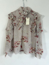 Image of TED BAKER BLOUSE THELLMA Ruffle Beige Burgundy  NEW 8 10 12 Long sleeve floral