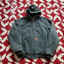 Vintage Green Carhartt Jacket Hooded JO6HTG Faded Worn XL